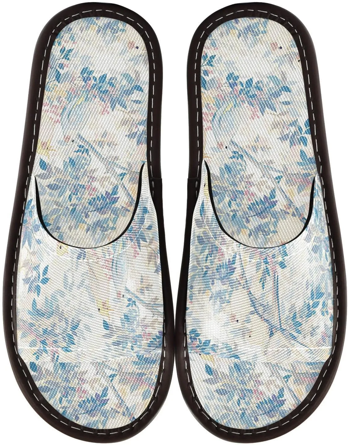 Light Yellow Blue Birds Women Men's Bathroom Slippers Portable Non Slip Sandals for Travel Home Hotel