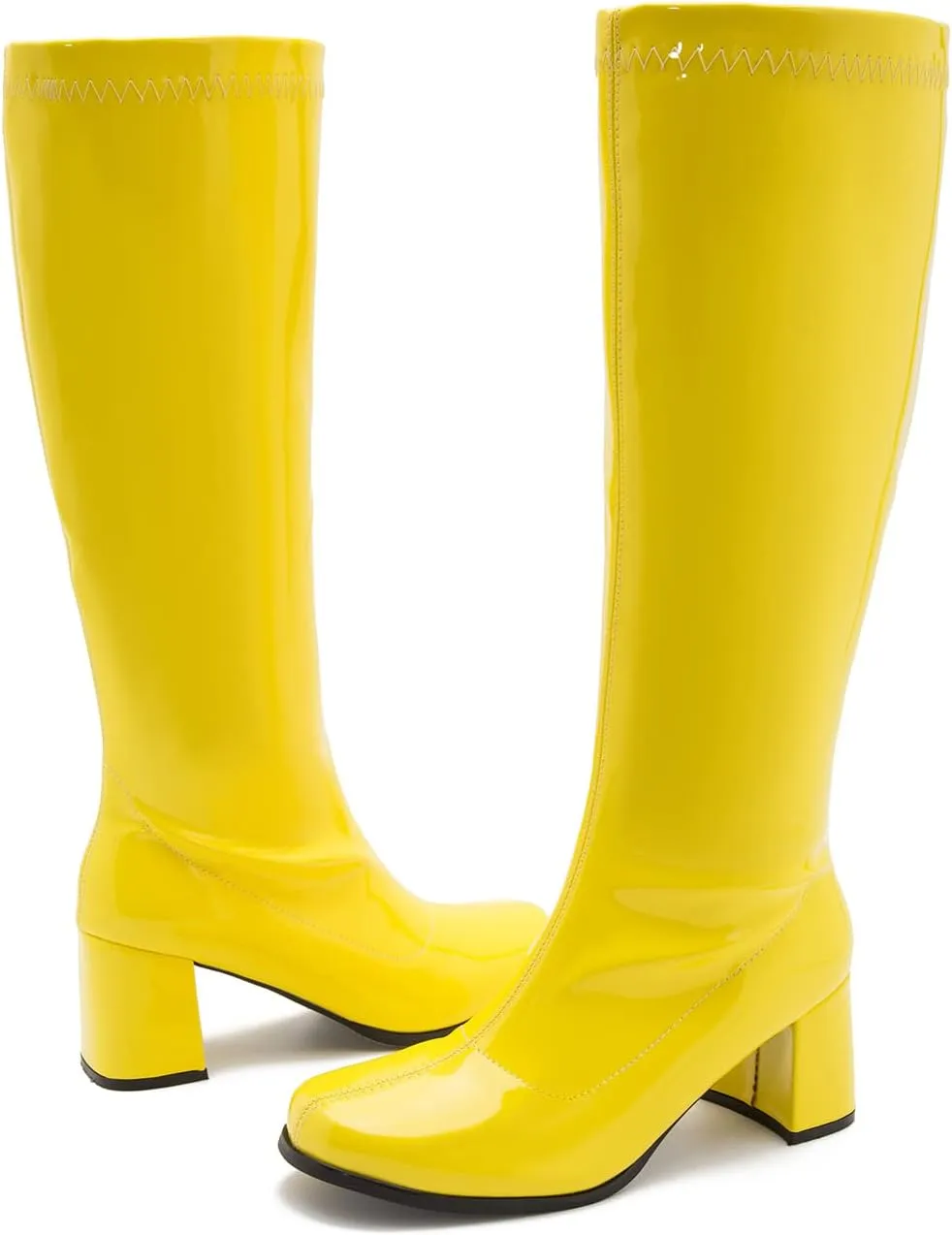 LIURUIJIA Women's Gogo Boots Knee High Block Heel Square Toe 70s Disco Costume Boots