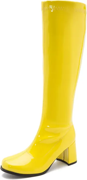 LIURUIJIA Women's Gogo Boots Knee High Block Heel Square Toe 70s Disco Costume Boots
