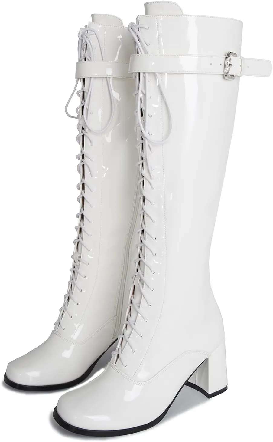 LIURUIJIA Women's Gogo Boots Lace up Knee High Block Heel Side Zipper Riding Boots