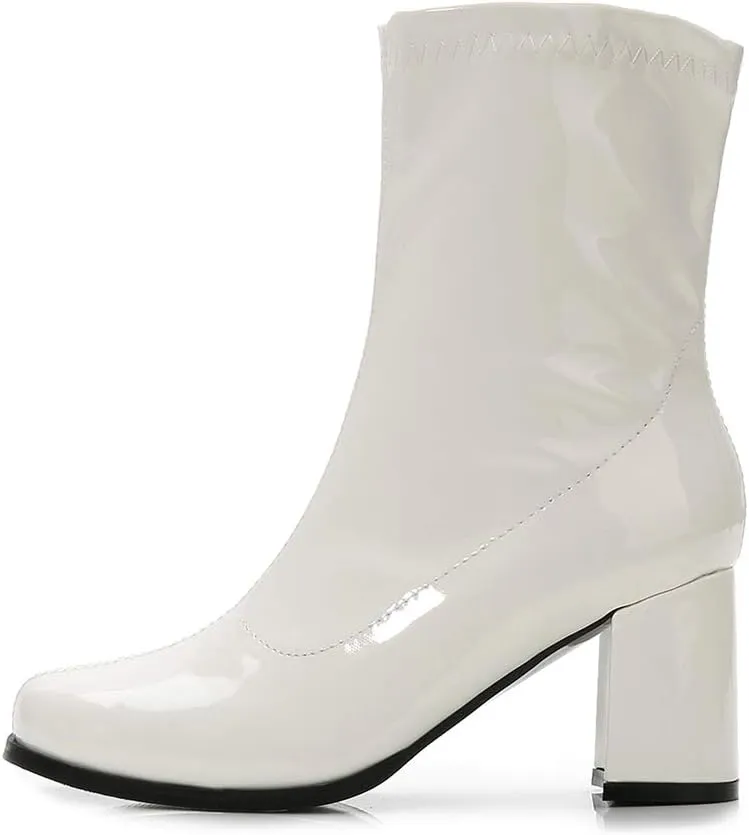 LIURUIJIA Women's Gogo Boots Mid Calf Block Heel Square Toe Zipper Boots Low Heel Short Booties