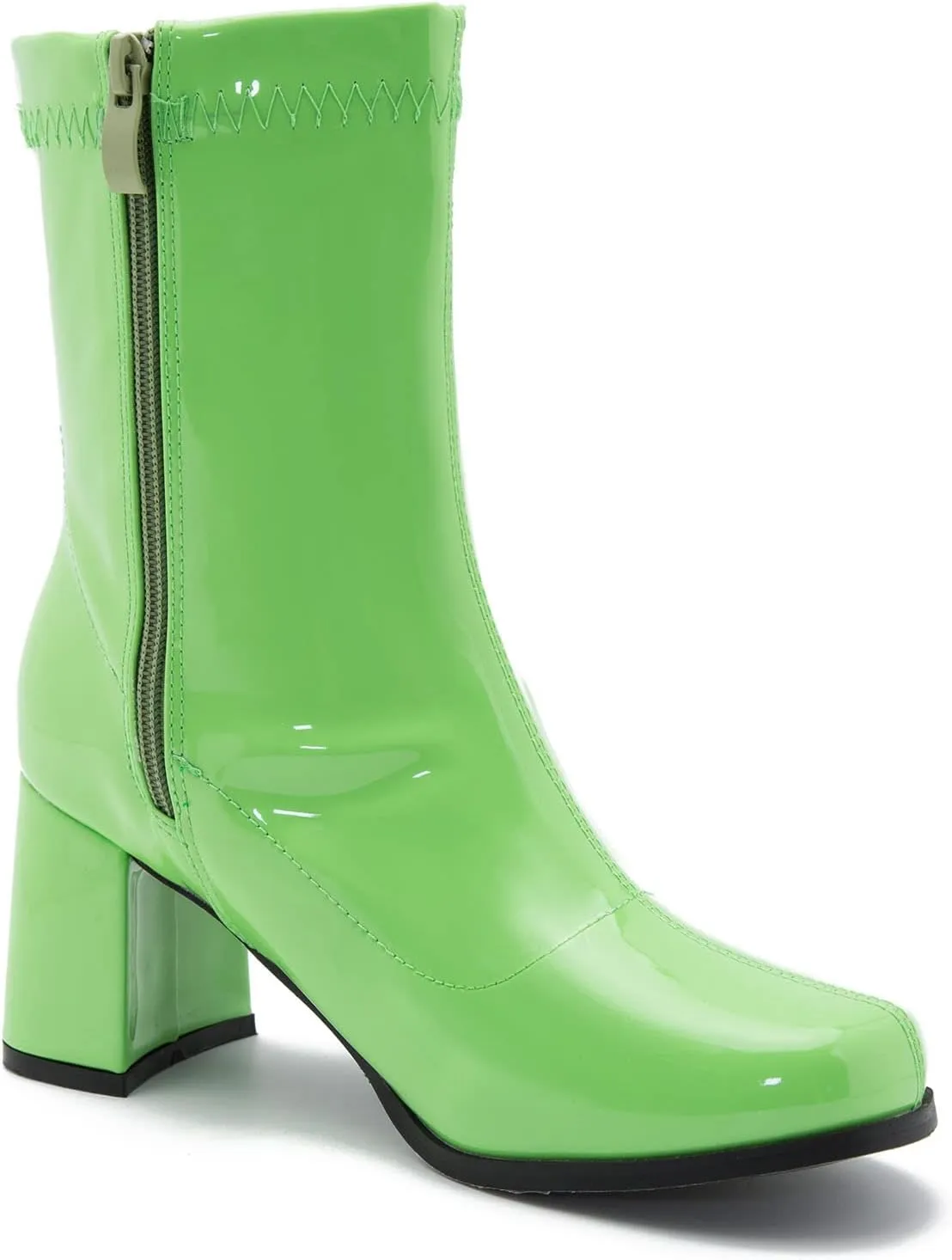 LIURUIJIA Women's Gogo Boots Mid Calf Block Heel Square Toe Zipper Boots Low Heel Short Booties