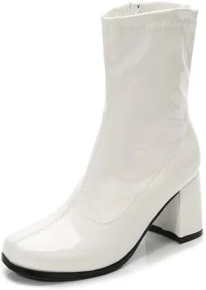 LIURUIJIA Women's Gogo Boots Mid Calf Block Heel Square Toe Zipper Boots Low Heel Short Booties