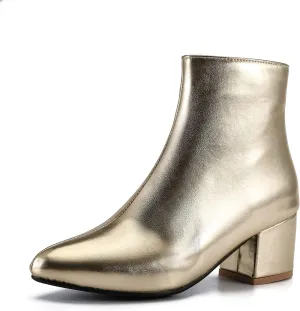 LIURUIJIA Womens Pointed Toe Ankle Boots Mid Chunky Heel Side Zipper Lined Fall Winter Fashion Boots