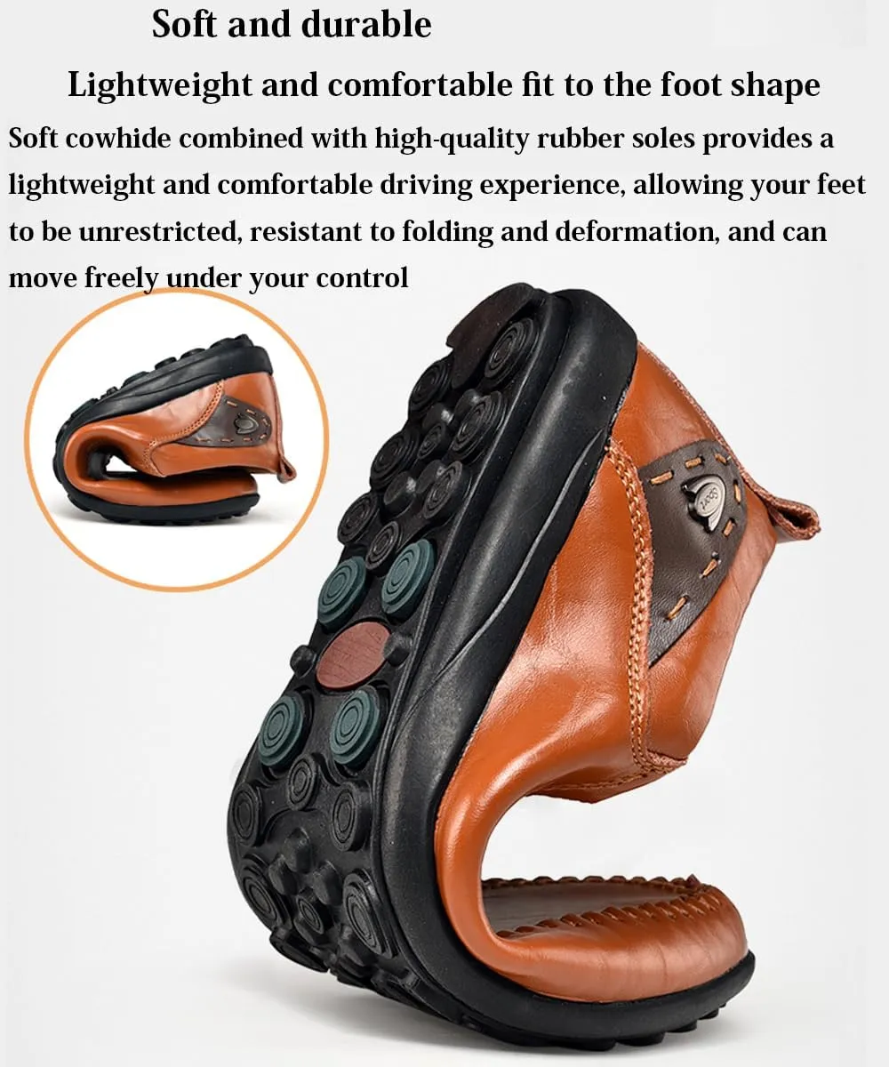 Loafers Mens Driving 3E Leather Casual Shoes Slip-on Gentlemen Shoes Moccasins Mens Commuter Slip-Resistant Lightweight Breathable Easy to Walk