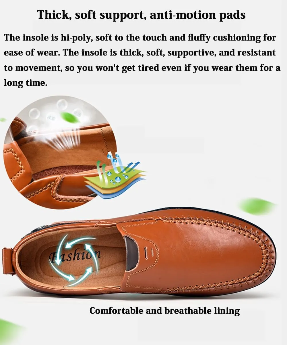 Loafers Mens Driving 3E Leather Casual Shoes Slip-on Gentlemen Shoes Moccasins Mens Commuter Slip-Resistant Lightweight Breathable Easy to Walk