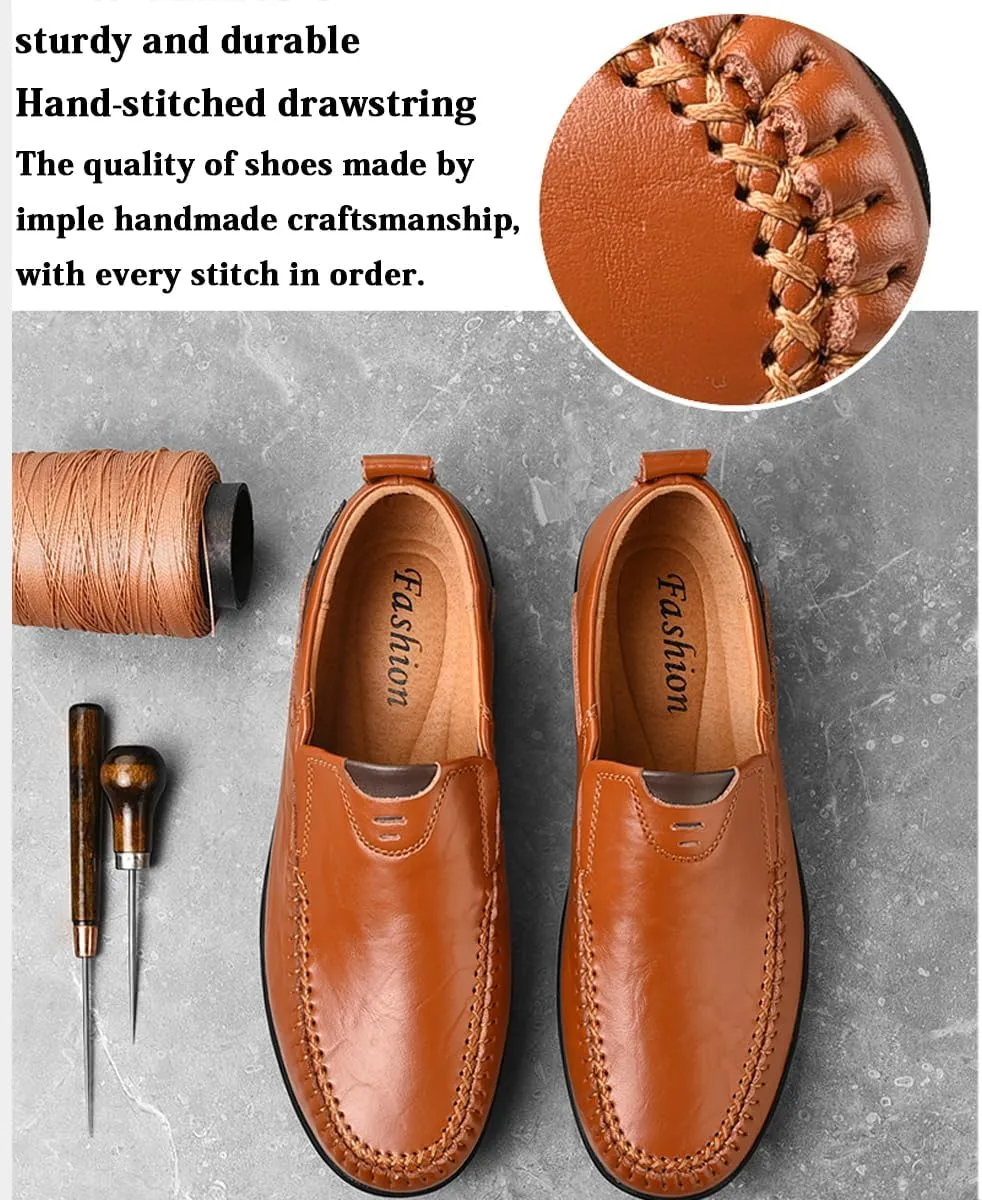 Loafers Mens Driving 3E Leather Casual Shoes Slip-on Gentlemen Shoes Moccasins Mens Commuter Slip-Resistant Lightweight Breathable Easy to Walk