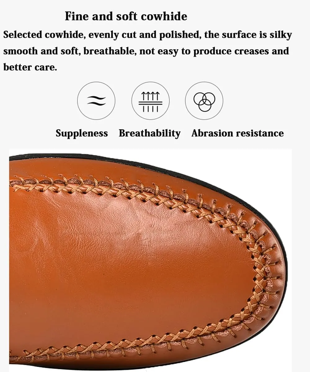 Loafers Mens Driving 3E Leather Casual Shoes Slip-on Gentlemen Shoes Moccasins Mens Commuter Slip-Resistant Lightweight Breathable Easy to Walk
