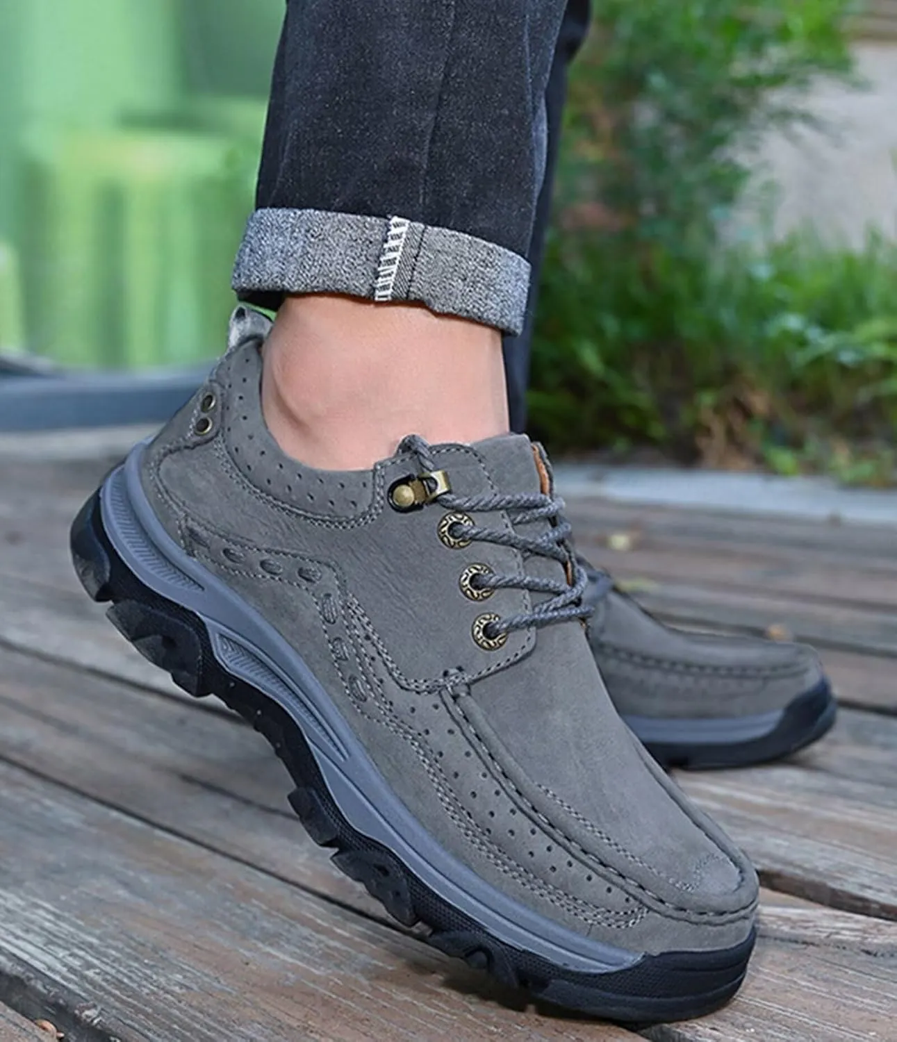 Loafers Shoes for Men Trekking Hiking Shoes Causal Leather Walking Shoes Men's Outdoor Camping Climbing Shoes