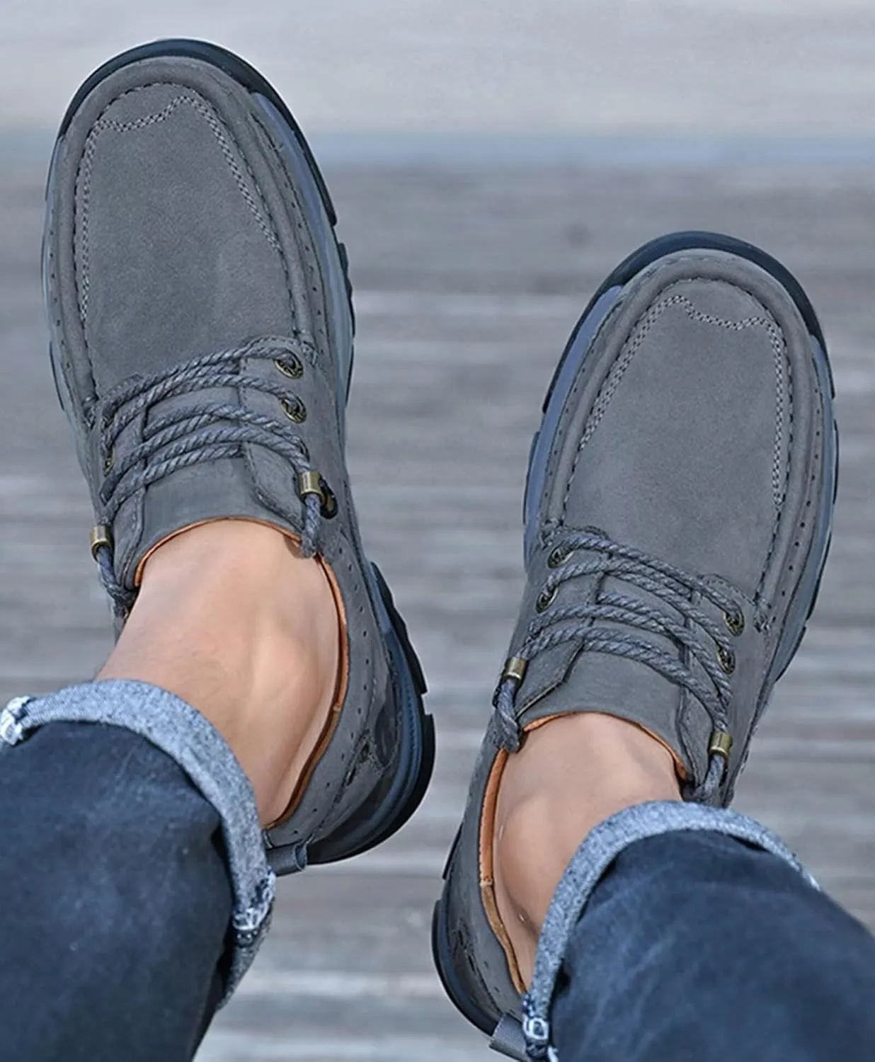Loafers Shoes for Men Trekking Hiking Shoes Causal Leather Walking Shoes Men's Outdoor Camping Climbing Shoes