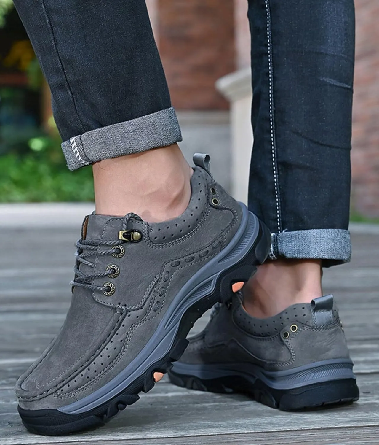 Loafers Shoes for Men Trekking Hiking Shoes Causal Leather Walking Shoes Men's Outdoor Camping Climbing Shoes