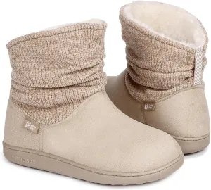 LongBay Women's Warm Chenille Knit Bootie Slippers Memory Foam Comfy Suede Fluffy Faux Fur Memory Foam Boots House Shoes