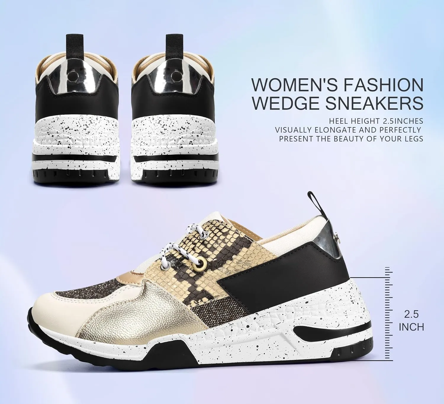 LUCKY STEP Women's High Heel Wedge Sneakers Fashion Cliff Platform Retro Lace Up Casual Shoes