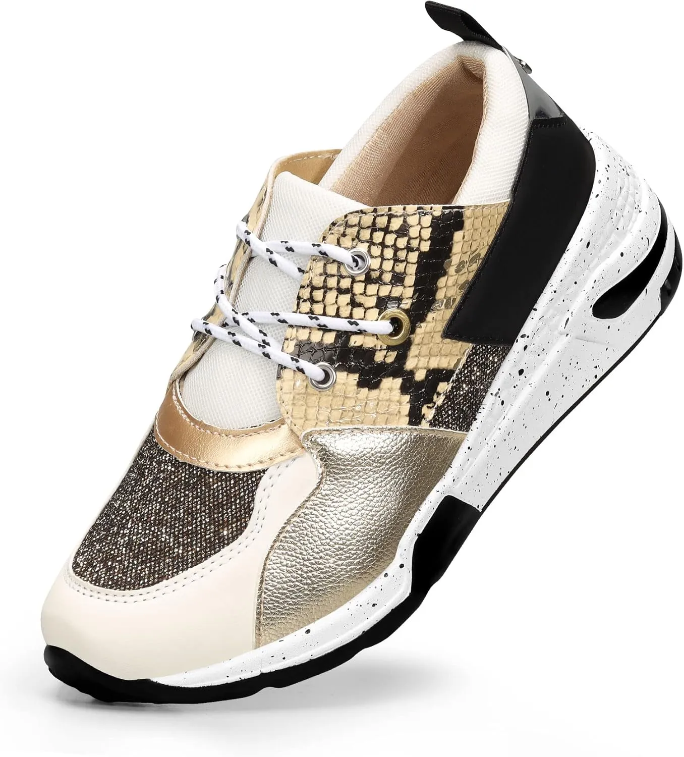LUCKY STEP Women's High Heel Wedge Sneakers Fashion Cliff Platform Retro Lace Up Casual Shoes