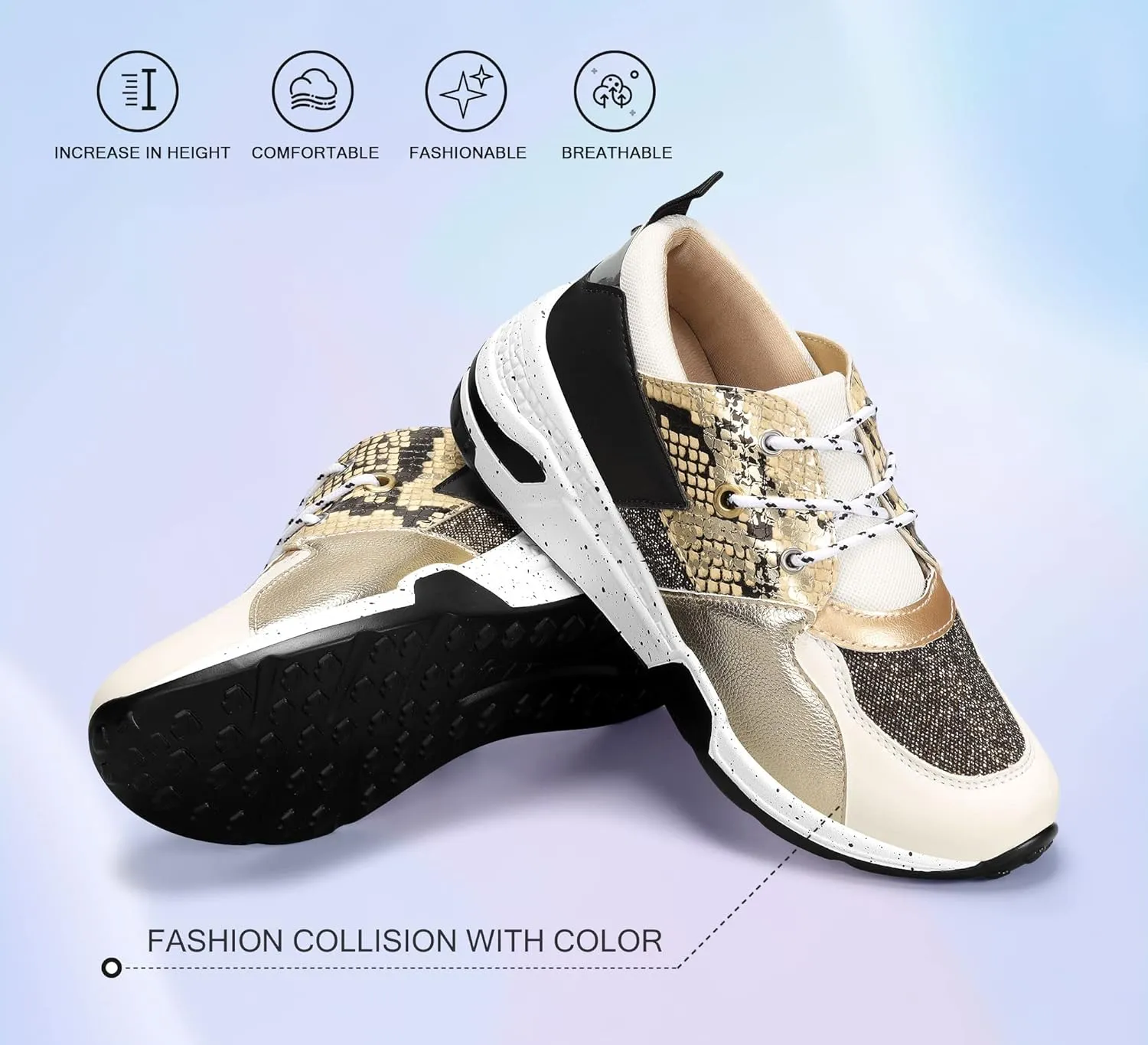 LUCKY STEP Women's High Heel Wedge Sneakers Fashion Cliff Platform Retro Lace Up Casual Shoes