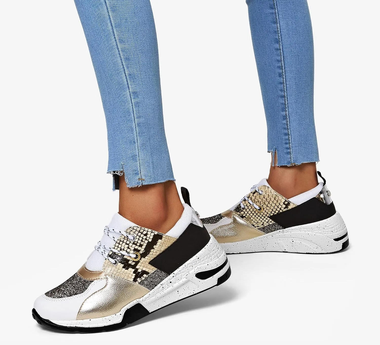 LUCKY STEP Women's High Heel Wedge Sneakers Fashion Cliff Platform Retro Lace Up Casual Shoes