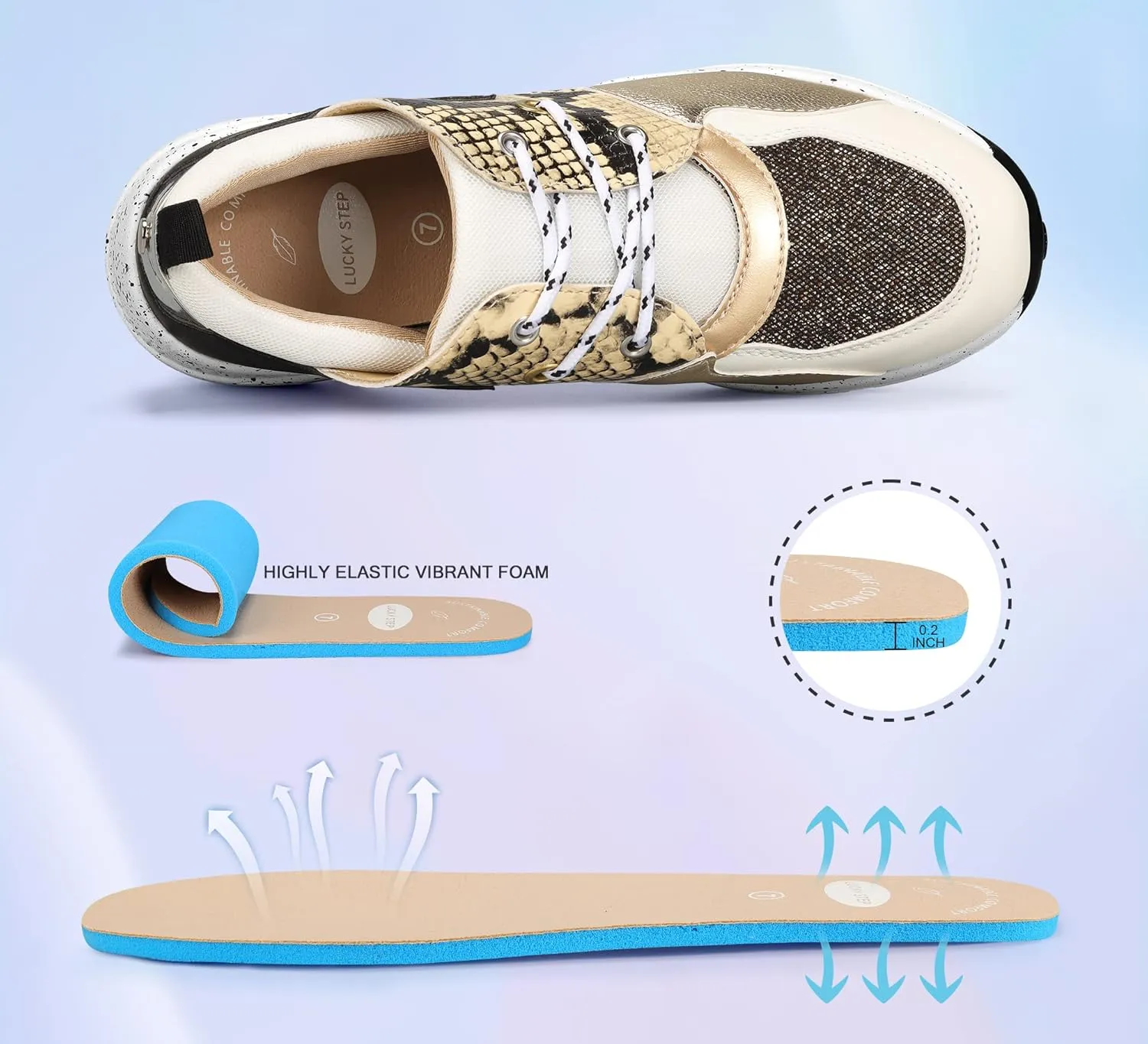 LUCKY STEP Women's High Heel Wedge Sneakers Fashion Cliff Platform Retro Lace Up Casual Shoes