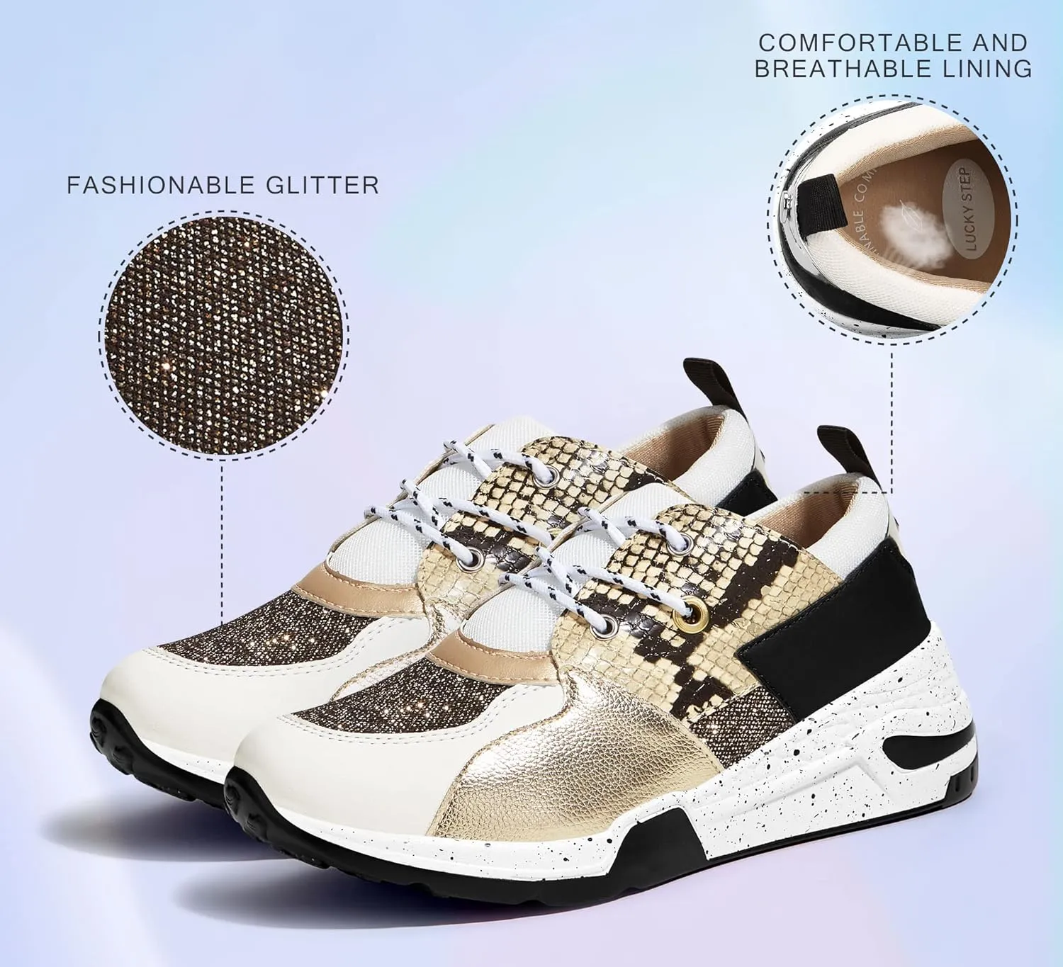 LUCKY STEP Women's High Heel Wedge Sneakers Fashion Cliff Platform Retro Lace Up Casual Shoes