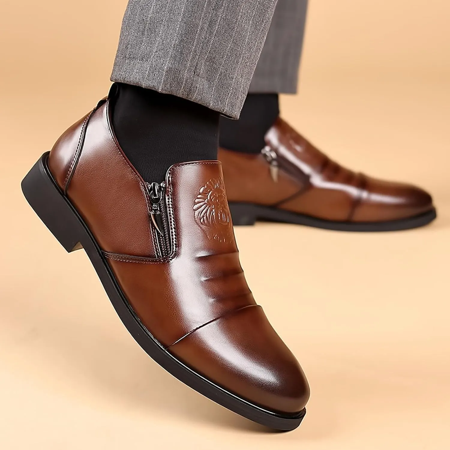 Luxury Men Oxford Shoes Retro Zip Slip-on Casual Loafers Fashion，Men Dress Shoes Office Business Men Party Wedding Shoes