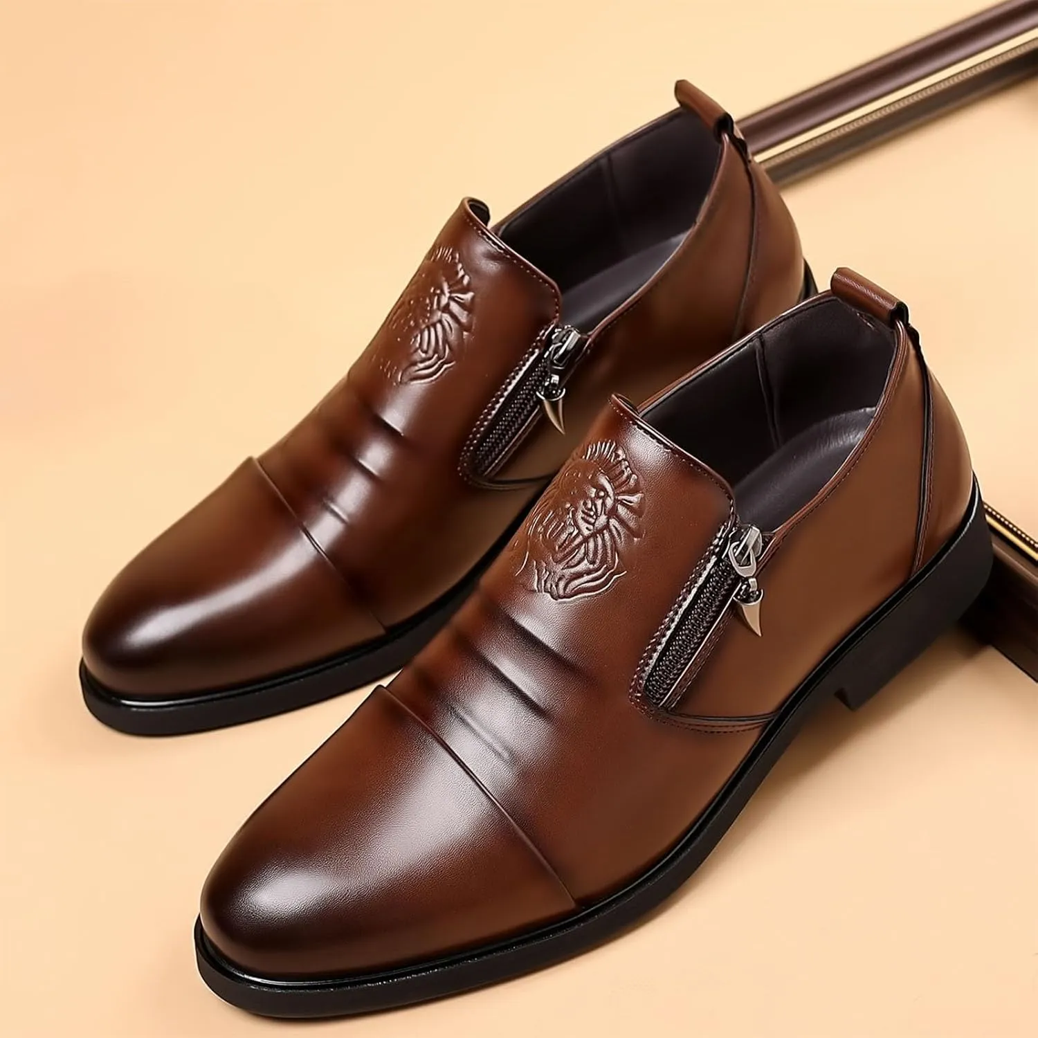 Luxury Men Oxford Shoes Retro Zip Slip-on Casual Loafers Fashion，Men Dress Shoes Office Business Men Party Wedding Shoes