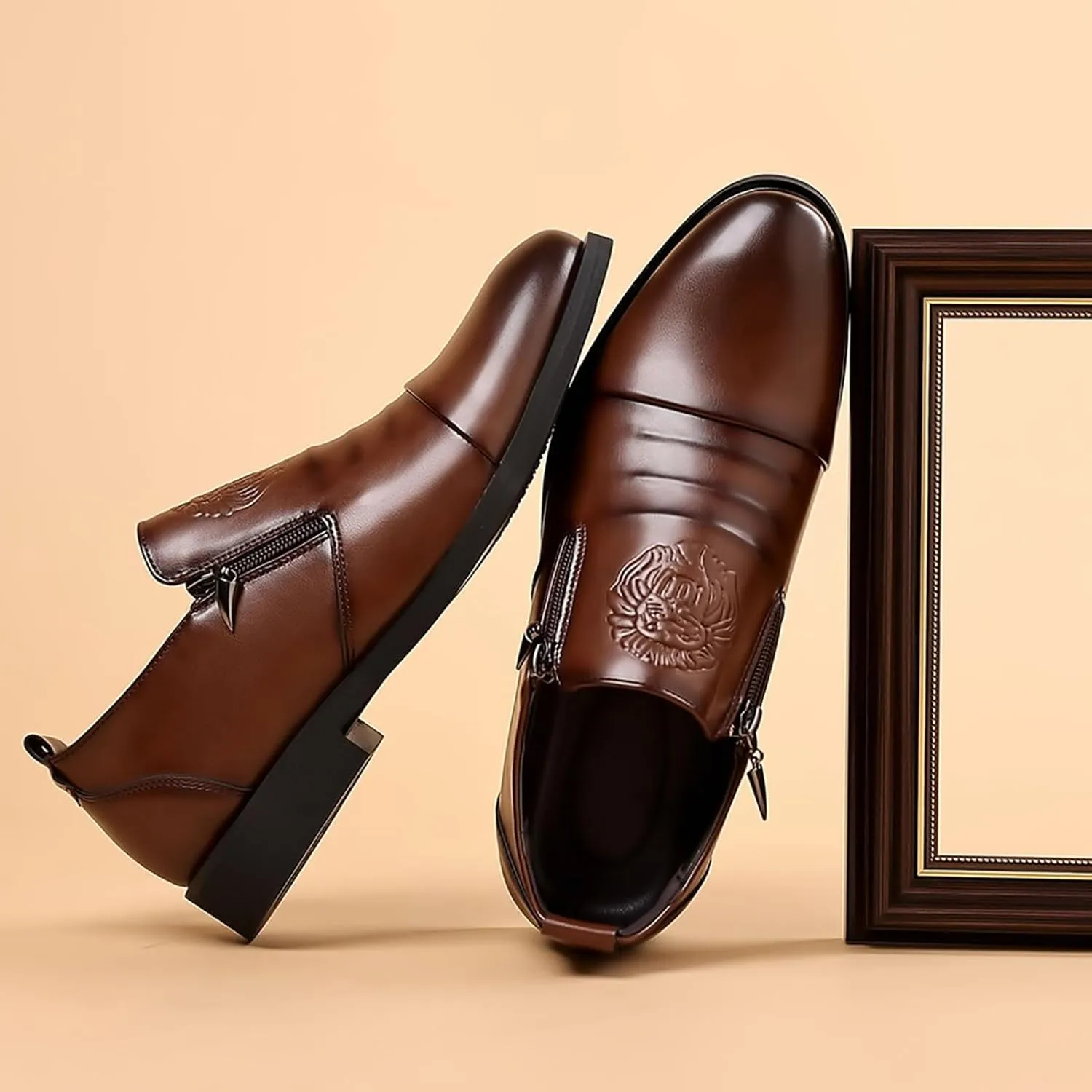 Luxury Men Oxford Shoes Retro Zip Slip-on Casual Loafers Fashion，Men Dress Shoes Office Business Men Party Wedding Shoes