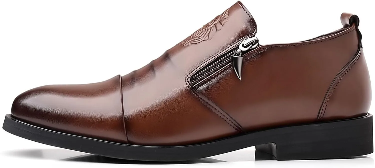 Luxury Men Oxford Shoes Retro Zip Slip-on Casual Loafers Fashion，Men Dress Shoes Office Business Men Party Wedding Shoes