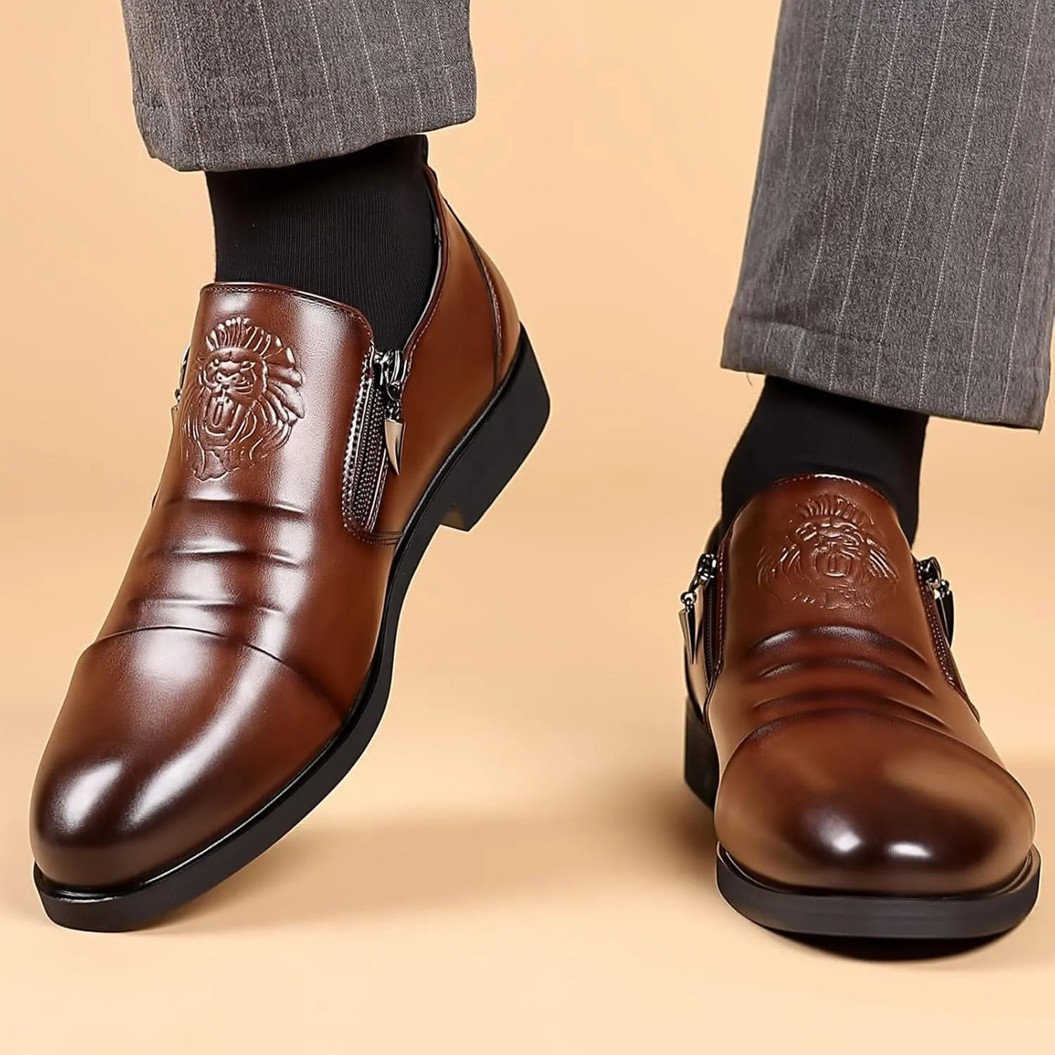Luxury Men Oxford Shoes Retro Zip Slip-on Casual Loafers Fashion，Men Dress Shoes Office Business Men Party Wedding Shoes