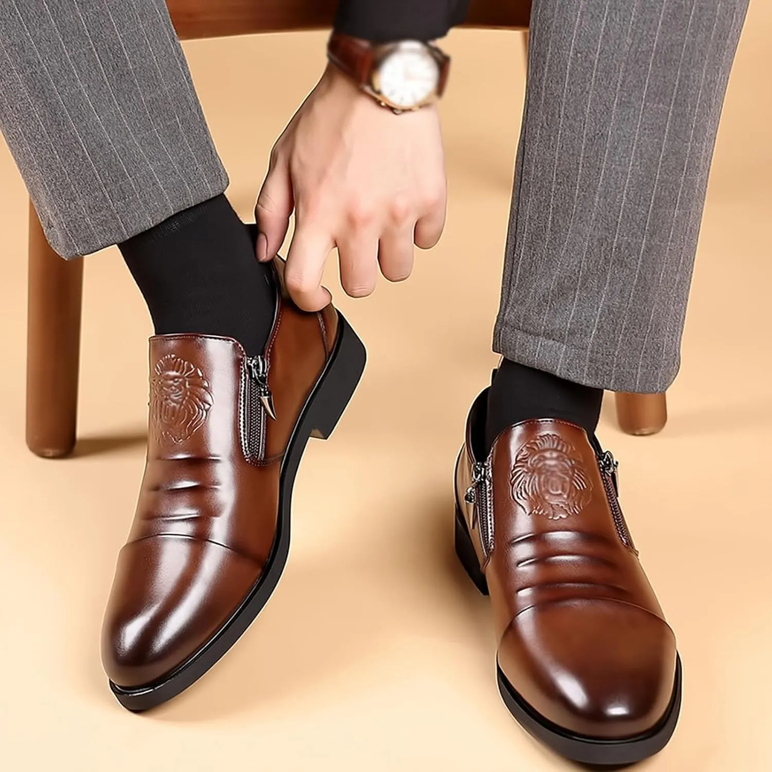 Luxury Men Oxford Shoes Retro Zip Slip-on Casual Loafers Fashion，Men Dress Shoes Office Business Men Party Wedding Shoes
