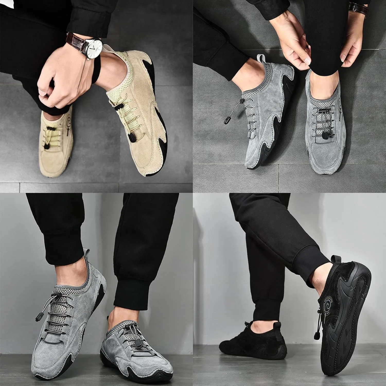 Lymphvity Men's ltalian Handmade Leather Sneakers Outdoor Slip On Non-Slip Walking Shoes Breathable Lightweight Lace Up Walking Driving Sports Shoes