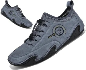 Lymphvity Men's ltalian Handmade Leather Sneakers Outdoor Slip On Non-Slip Walking Shoes Breathable Lightweight Lace Up Walking Driving Sports Shoes