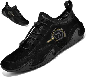 Lymphvity Men's ltalian Handmade Leather Sneakers Outdoor Slip On Non-Slip Walking Shoes Breathable Lightweight Lace Up Walking Driving Sports Shoes