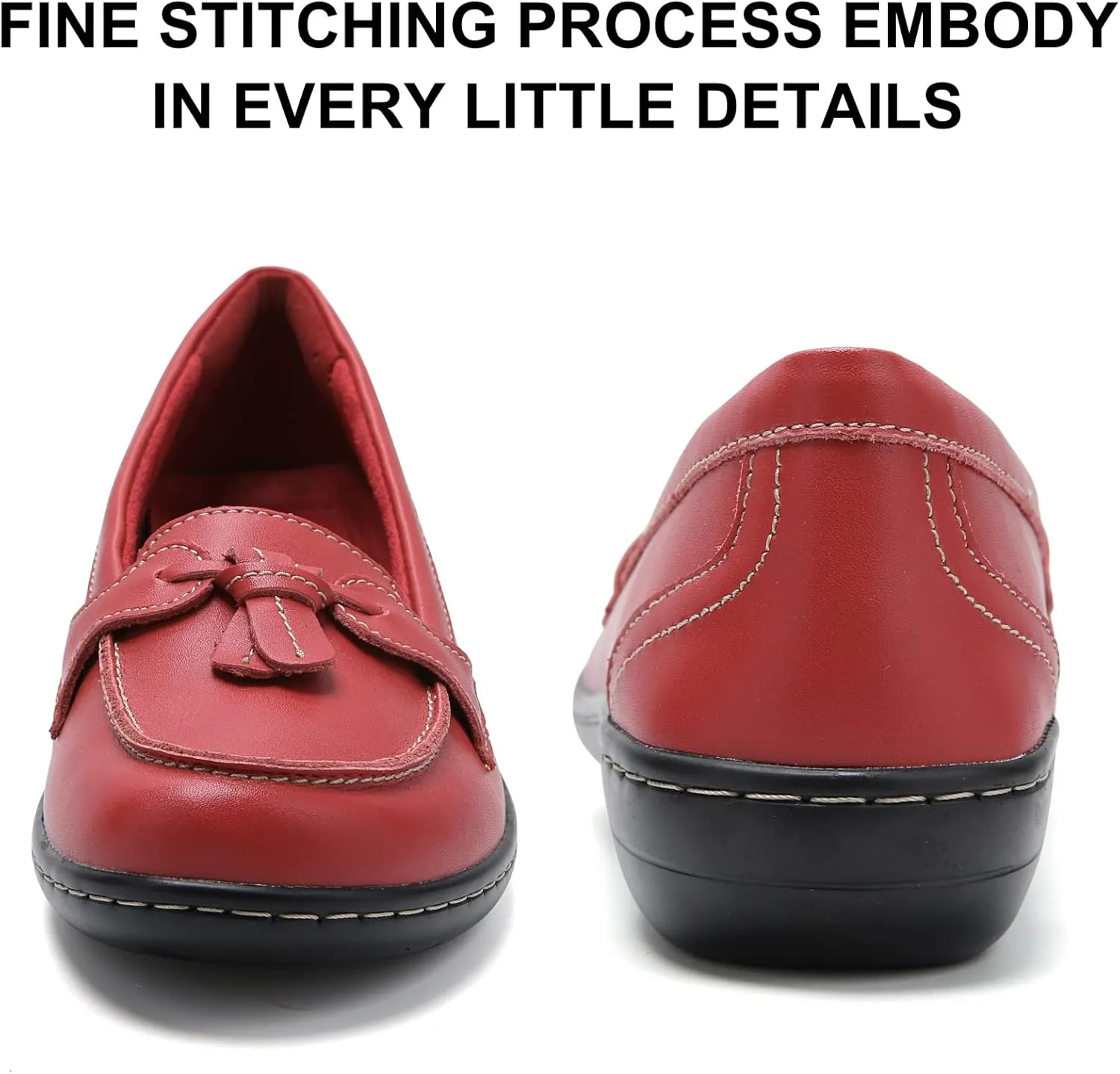 Maichal Loafers for Women Slip On Comfort Leather Tassel Dress Shoes
