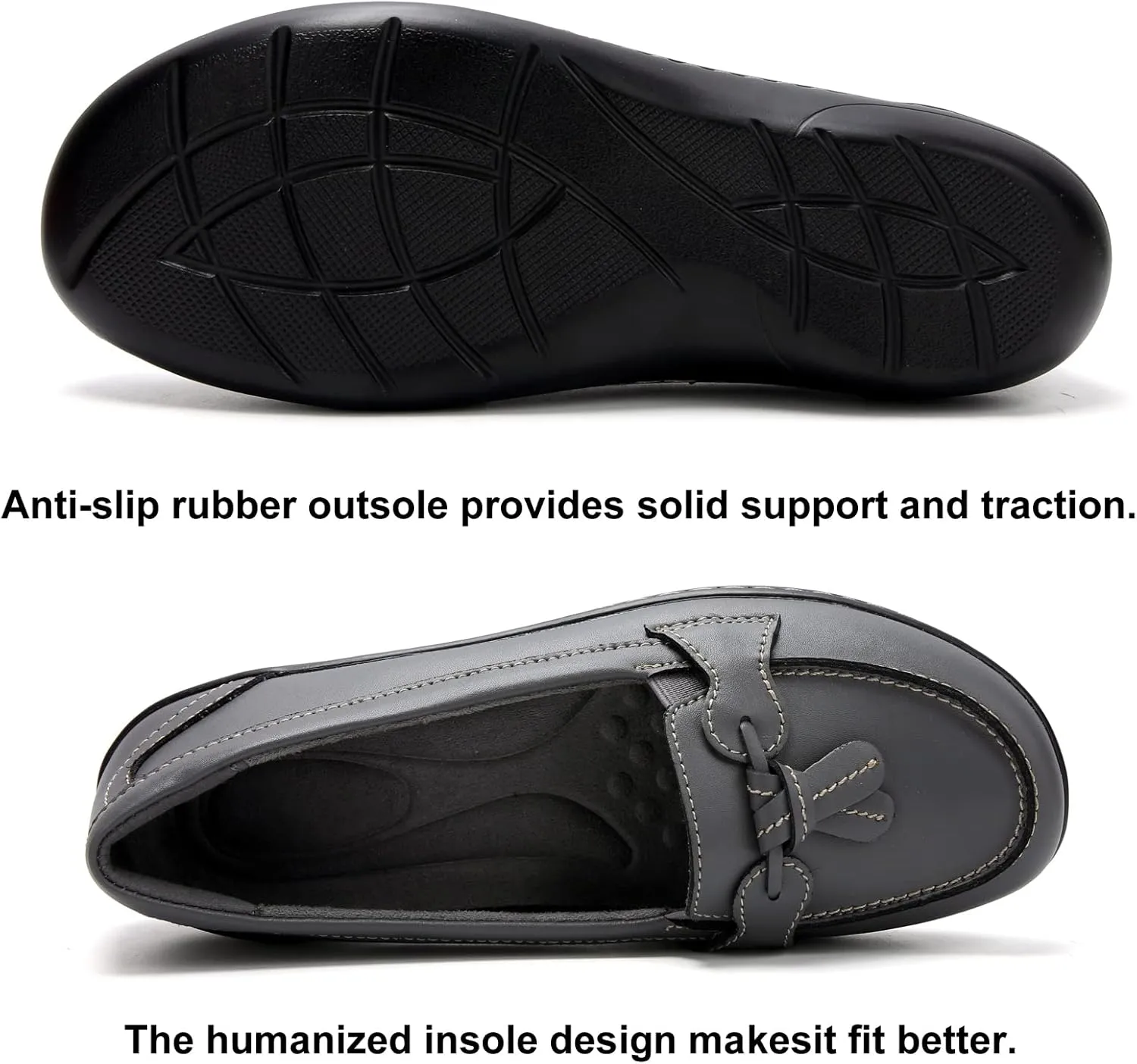 Maichal Loafers for Women Slip On Comfort Leather Tassel Dress Shoes