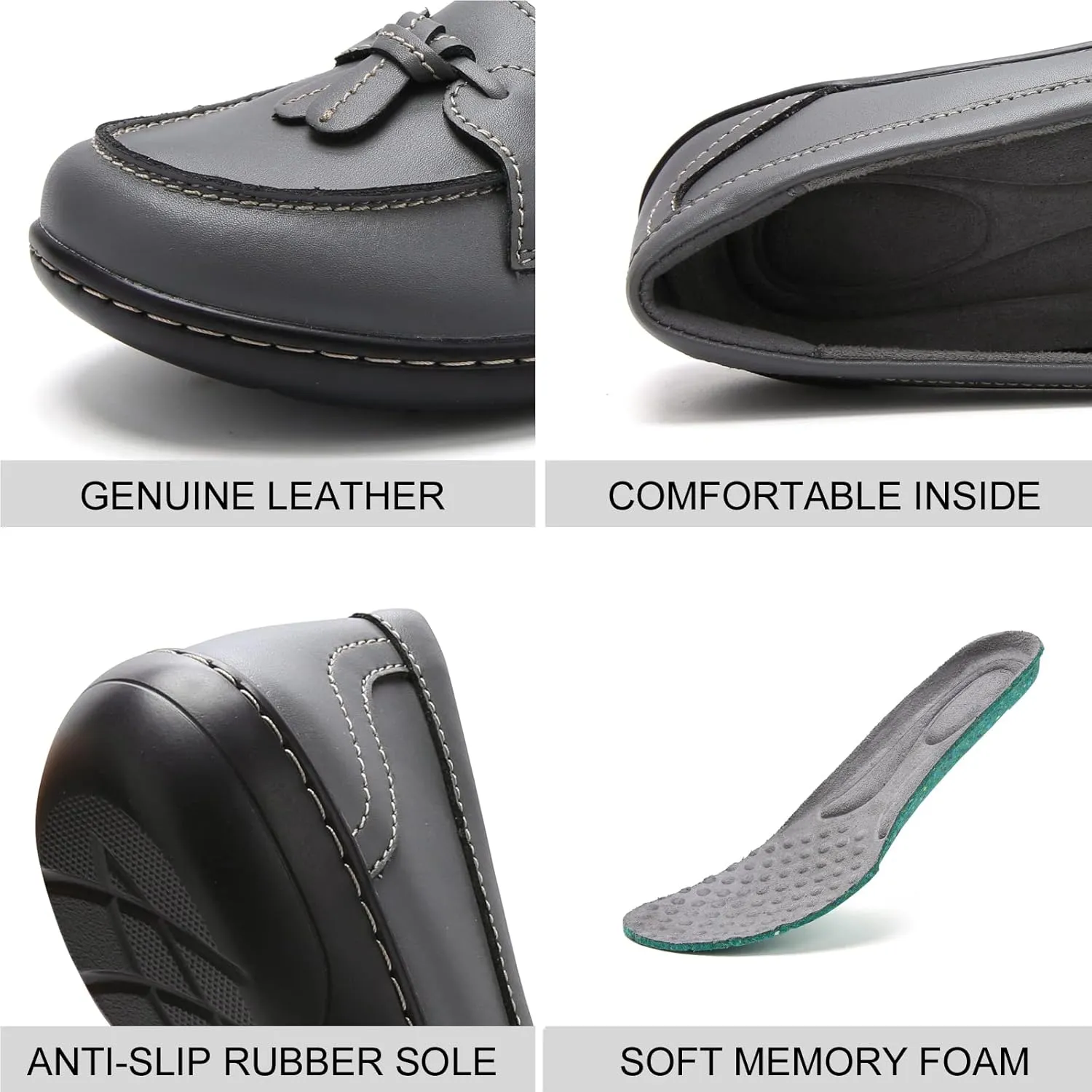 Maichal Loafers for Women Slip On Comfort Leather Tassel Dress Shoes