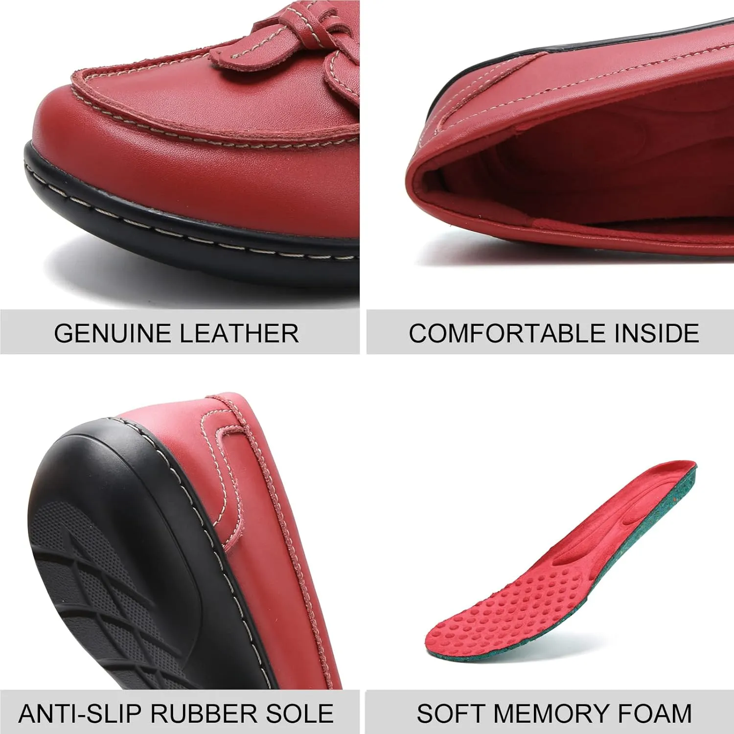 Maichal Loafers for Women Slip On Comfort Leather Tassel Dress Shoes