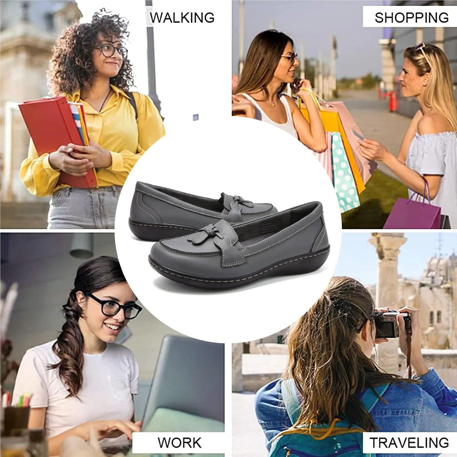 Maichal Loafers for Women Slip On Comfort Leather Tassel Dress Shoes