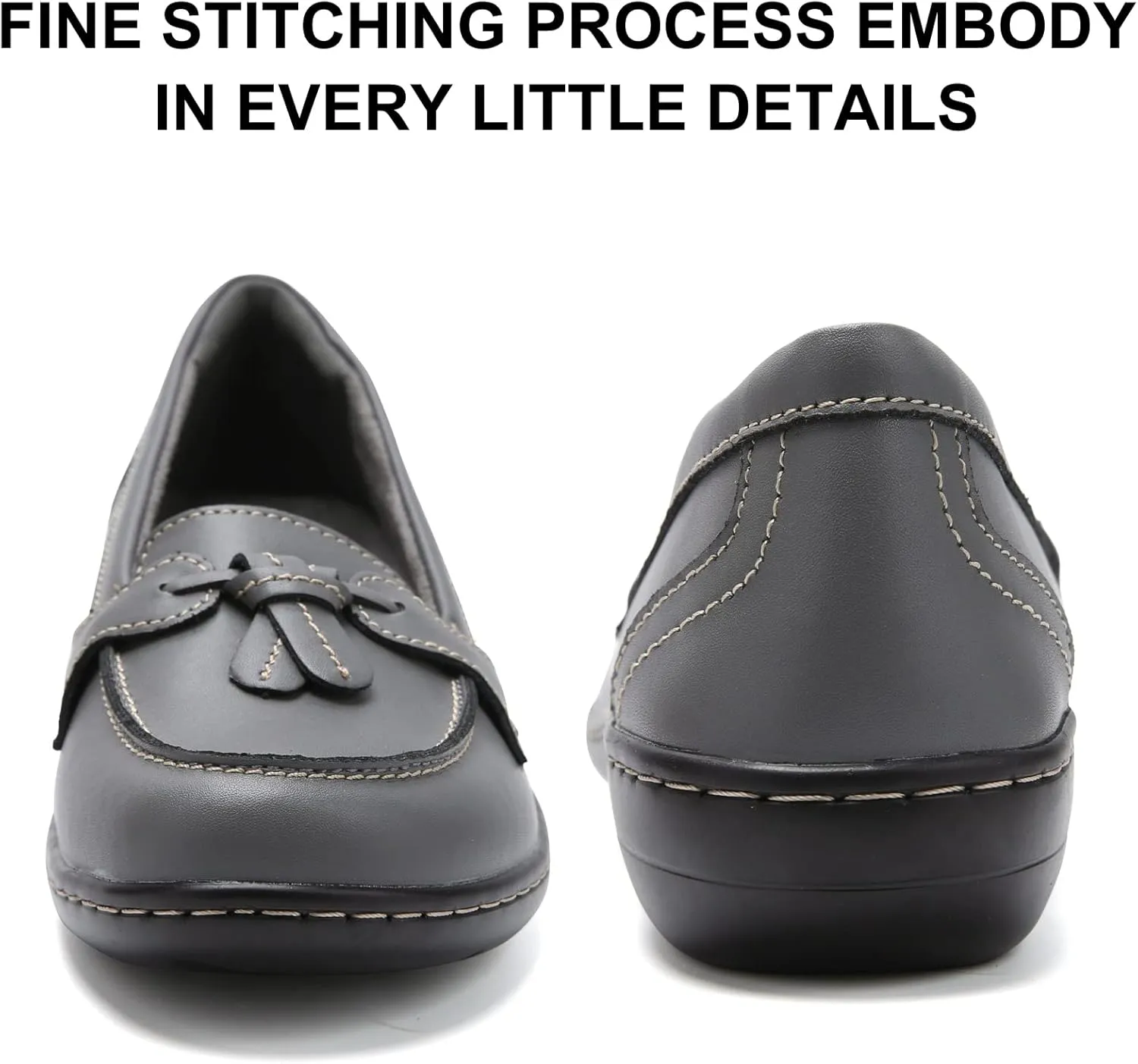 Maichal Loafers for Women Slip On Comfort Leather Tassel Dress Shoes