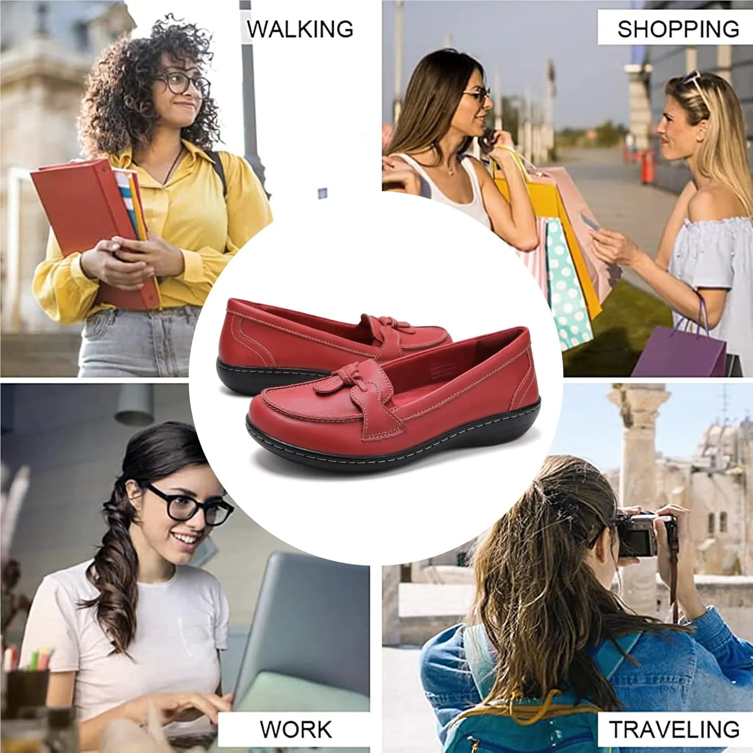 Maichal Loafers for Women Slip On Comfort Leather Tassel Dress Shoes