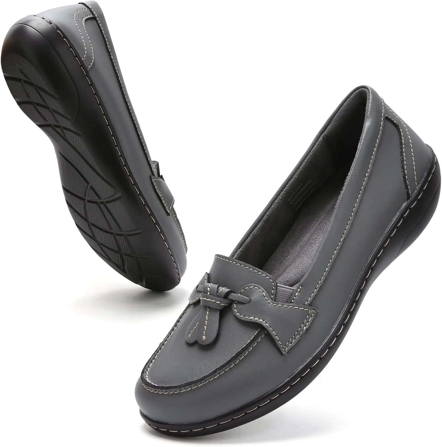 Maichal Loafers for Women Slip On Comfort Leather Tassel Dress Shoes