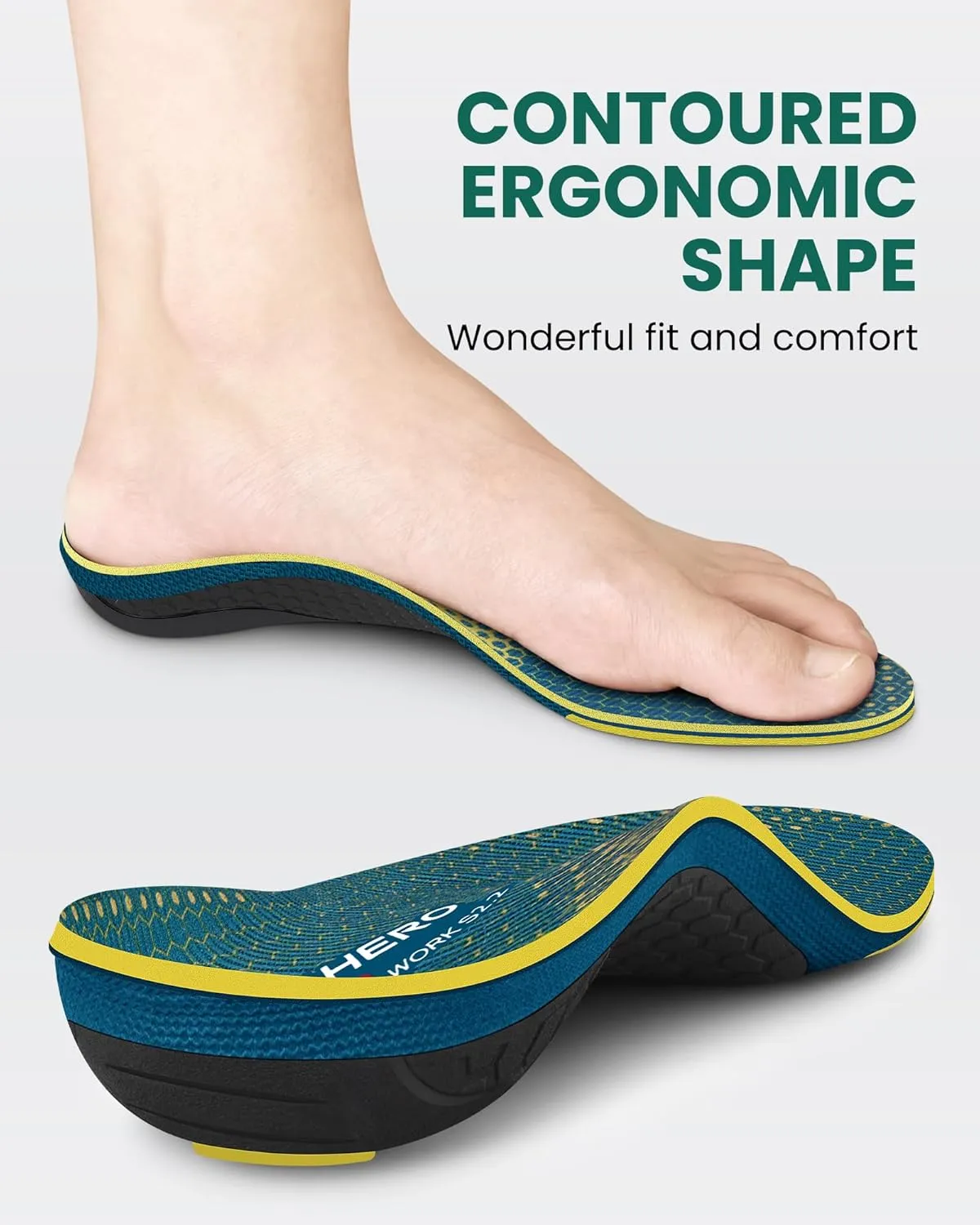 Maximum Cushion Shoes Inserts, Plantar Fasciitis Insoles for Men & Women, Arch Support Orthotics for Heel Pain Relief, Standing All Day, Work Boots (Mens 8-8.5 | Womens 10-10.5, Autumn Yellow)