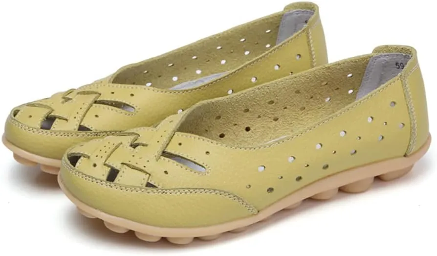 Maylrvjv Women’s Solid Flat Loafers Breathable Comfortable Hollow Out Walking Moccasins Slip On Driving Shoes