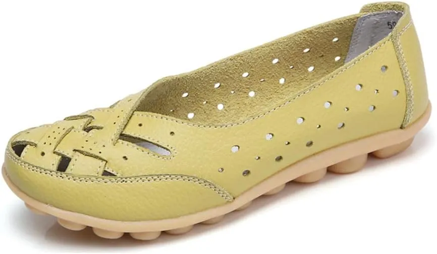 Maylrvjv Women’s Solid Flat Loafers Breathable Comfortable Hollow Out Walking Moccasins Slip On Driving Shoes
