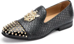 Meijiana Mens Velvet Loafers Dress Shoes with Metal Embellishments Party Luxury Loafer Shoes