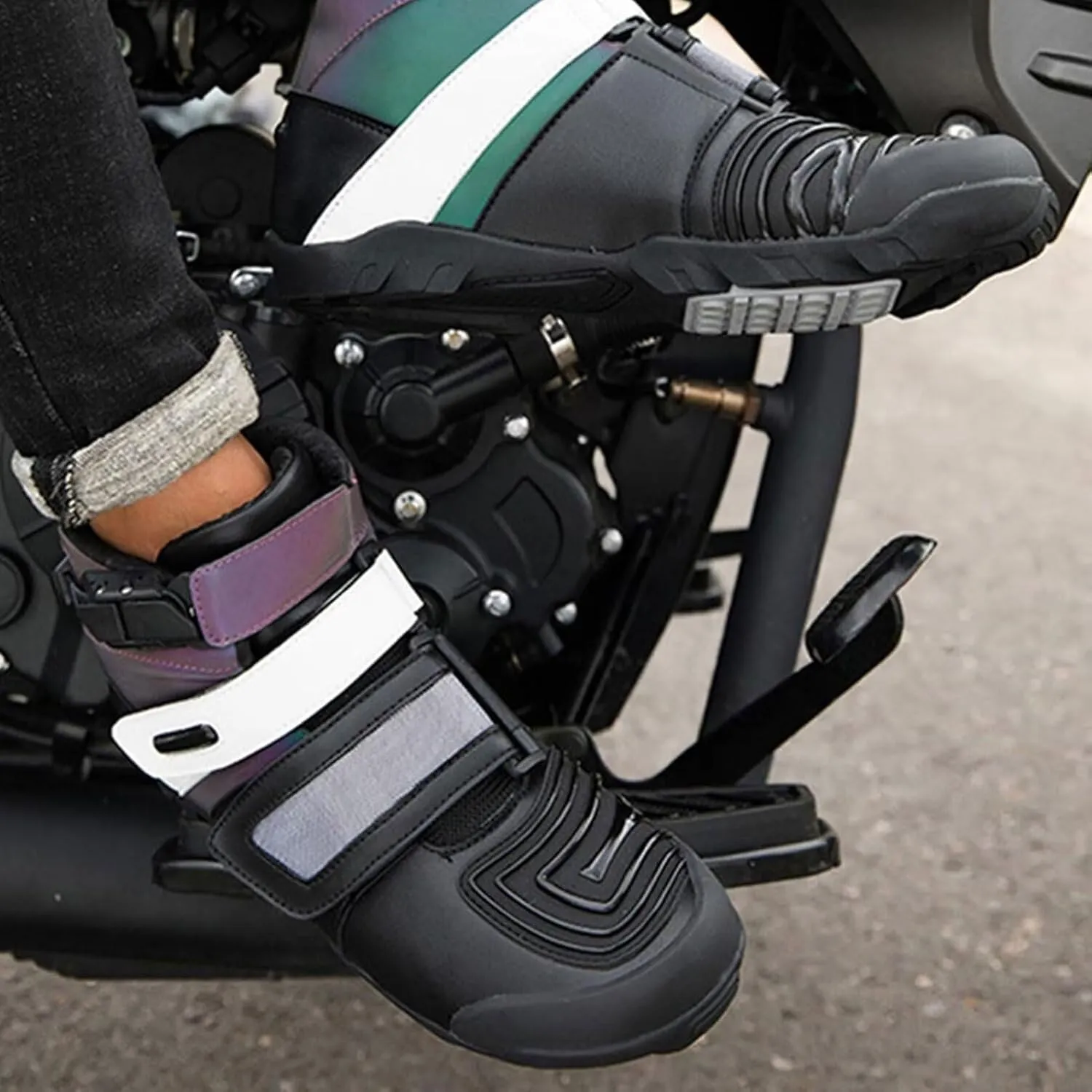 Men Women Street Motorcycle Riding Shoes - Motorcycle Boots with Adjustable Buckle, Ankle Support and Anti-Slip Sole, Racing Short Boots for All Seasons,41,Style3