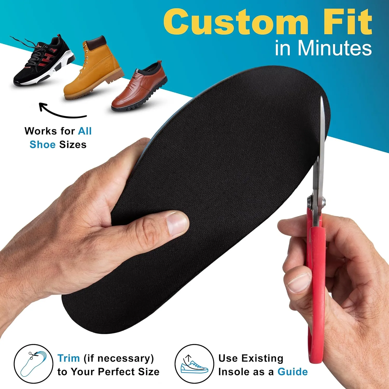 Men’s 10/11 Shoe Insert | Anti-Fatigue Insoles Men & Women | Polyurethane Shoe Sole & Memory Foam Move Insoles | Shoes Insoles for Men & Women