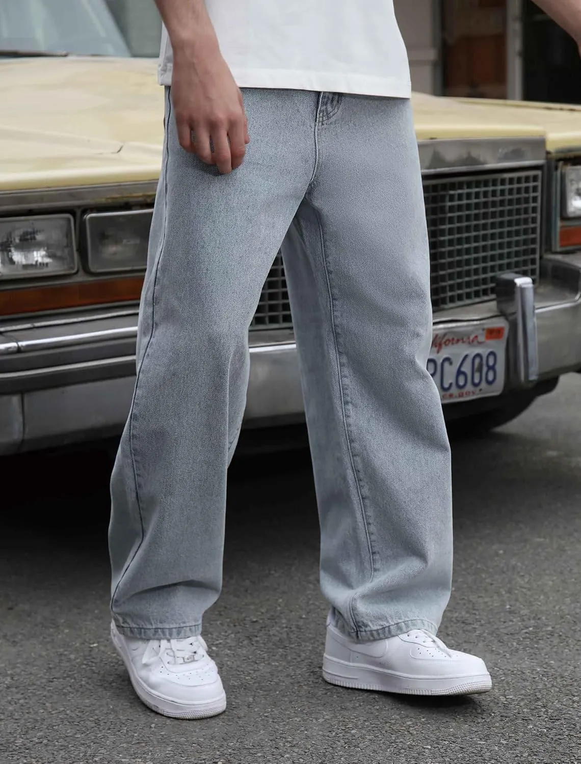 Mens Baggy Hip Hop Jeans Wide Leg Casual Streetwear Jeans Y2K Skater Denim Pants