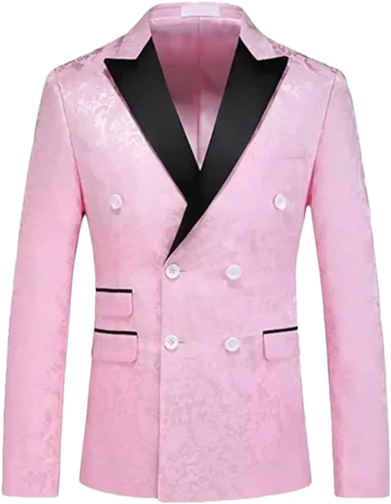 Men’S Black Double Breasted Wedding Suit Jacket Formal Blazer with Notched Collar Long Sleeve Regular Length