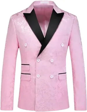 Men’S Black Double Breasted Wedding Suit Jacket Formal Blazer with Notched Collar Long Sleeve Regular Length