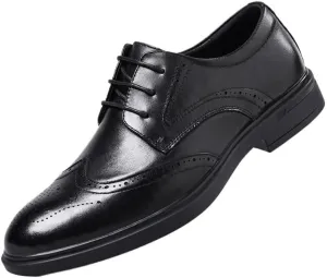 Men's Breathable Leather Wingtip Brogue Oxfords Fashion Classic Carved Lace Up Leather Low Heels Dress Shoes Anti-Slip Formal Duty Work Shoes