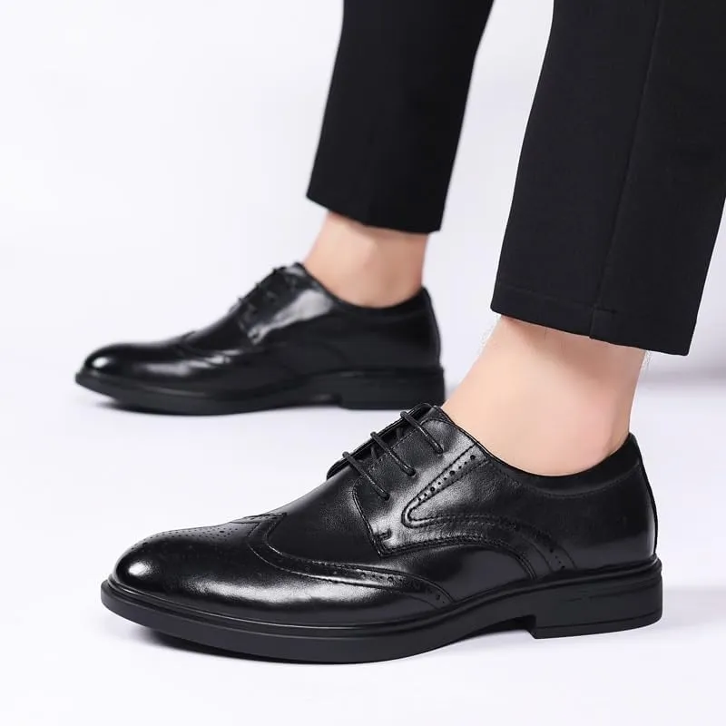 Men's Breathable Leather Wingtip Brogue Oxfords Fashion Classic Carved Lace Up Leather Low Heels Dress Shoes Anti-Slip Formal Duty Work Shoes